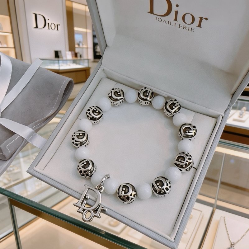 Dior Dior Logo Beaded Charm Bracelet bracelet Antique silver-toned metal with white smooth round beads 18cm