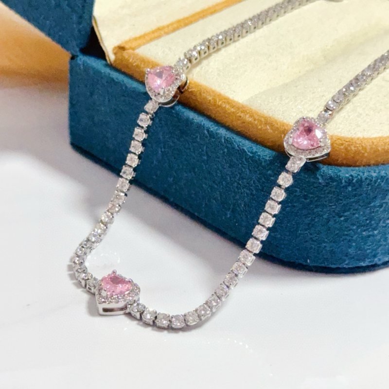Piaget Heart Diamond Tennis Bracelet bracelet Silver-toned white gold with clear diamonds and pink heart-shaped gemstones 17cm