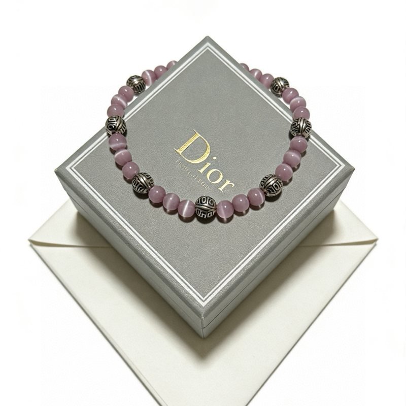Dior Monogram Beaded Bracelet bracelet Antique silver-tone metal light lavender cat s eye stone 18cm