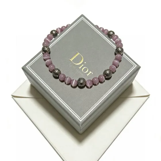 Dior Monogram Beaded Bracelet bracelet Antique silver-tone metal light lavender cat s eye stone 18cm