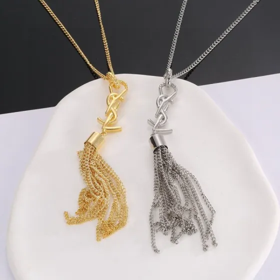 Saint Laurent Cassandre Tassel Pendant necklace Gold-tone metal gold variant Silver-tone metal silver variant no gemstones 60cm