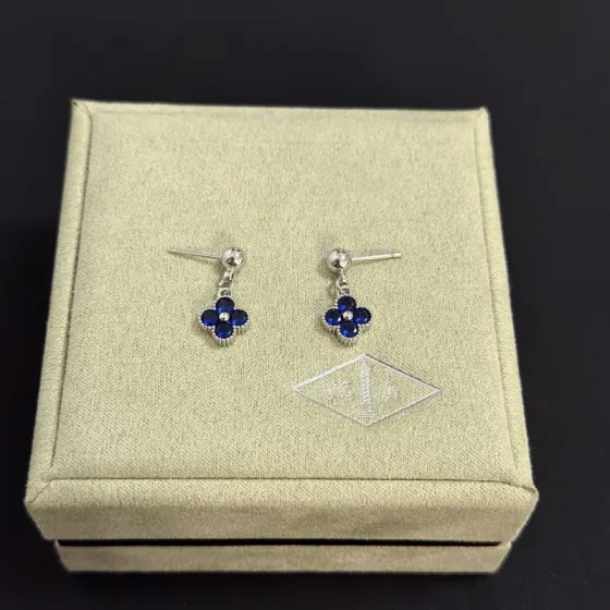 Van Cleef Arpels Alhambra earrings silver-toned white gold metal with deep blue gemstones 1 5cm drop length