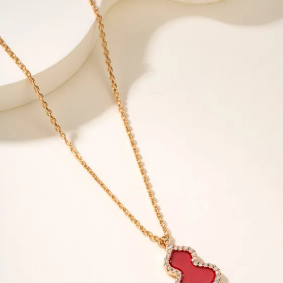 Qeelin Wulu necklace Rose gold metal with red carnelian white mother-of-pearl green jade and clear diamond accents white gold metal with green jade and clear diamond accents 11 2 14 1mm pendant