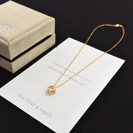 Van Cleef Arpels Lucky Cube Pendant Necklace necklace 18k yellow gold with clear diamond accents 42cm
