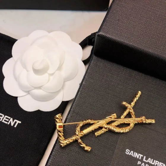 Saint Laurent Cassandre Twisted Monogram Brooch brooch gold-tone metal no accent stones 4 5cm width
