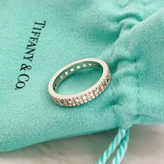 Tiffany Co Tiffany Novo Full Eternity Band Ring ring Platinum metal with clear diamond stones 7