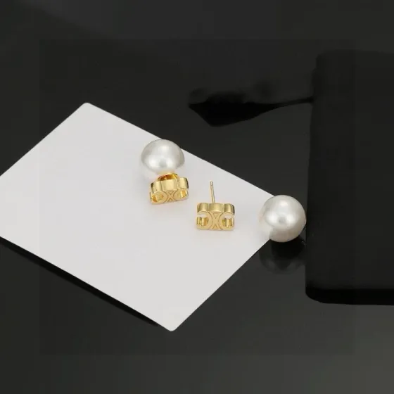 Celine Triomphe Pearl Stud Earrings earrings gold-tone metal with white pearl 10mm pearl diameter