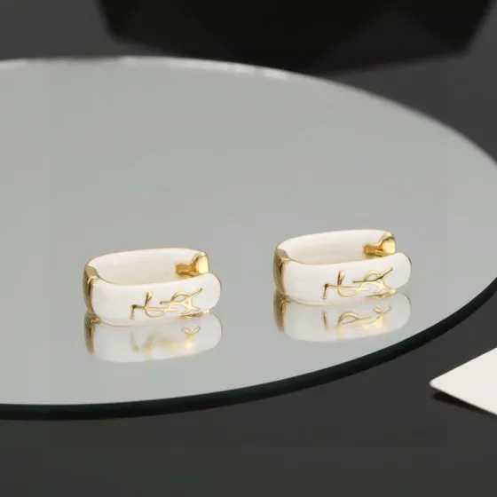 Saint Laurent Cassandre Enamel Hoop Earrings earrings gold-tone metal with white enamel 1 5cm diameter
