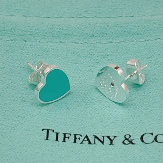 Tiffany Co Return to Tiffany Heart Tag earrings sterling silver with Tiffany Blue enamel 10mm heart width