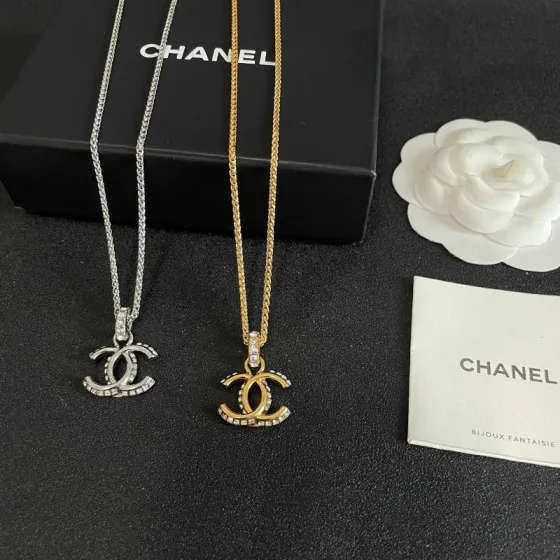 Chanel CC Logo Crystal Pendant Necklace necklace Gold-tone metal with clear crystal accents 42cm