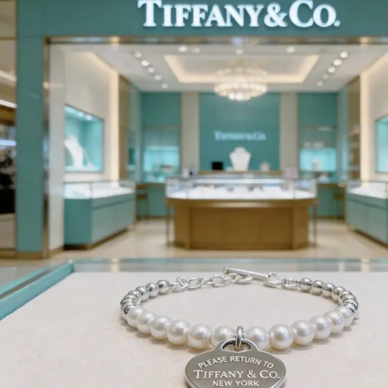 Tiffany Co Return to Tiffany Heart Tag Pearl Bead Bracelet bracelet Sterling silver metal with white freshwater pearls 7 inches