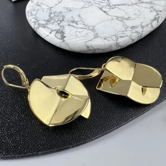 Celine YHED050 Geometric Folded Disc Drop Earrings earrings polished gold-tone metal no accent stones 3 5cm drop length