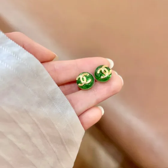 Chanel CC Logo Round Resin Stud Earrings earrings gold-tone metal translucent green resin 1 2cm diameter
