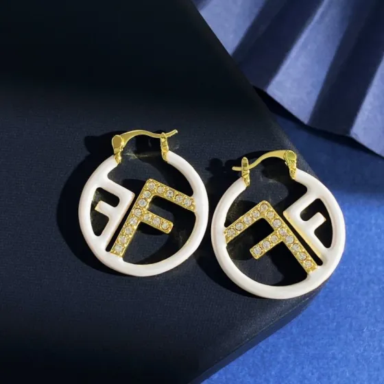 Fendi F Is Fendi Hoop Earrings earrings Gold-tone metal white enamel clear crystal accents 3 5cm diameter