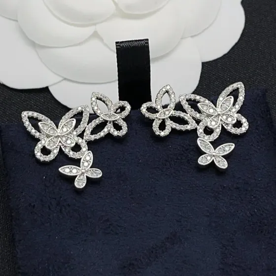 Graff Butterfly Silhouette Triple Butterfly earrings white gold with clear diamonds 2 5cm length per earring