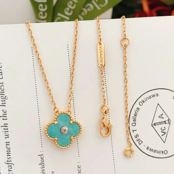Van Cleef Arpels Alhambra necklace 18K yellow gold turquoise diamond 42cm