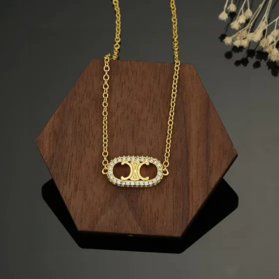 Celine Triomphe Precious necklace 18k gold with clear cubic zirconia stones 45cm
