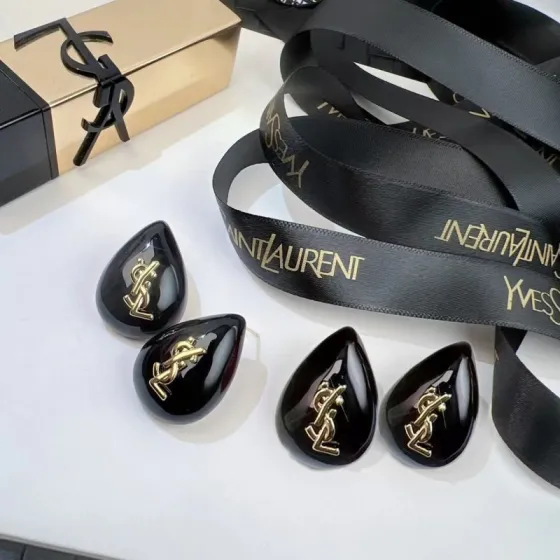 Saint Laurent Cassandre Teardrop earrings glossy black resin gold-tone metal 2cm length