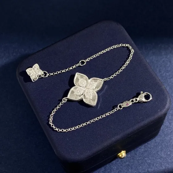 Roberto Coin Princess Flower bracelet White gold with diamond accents 18cm