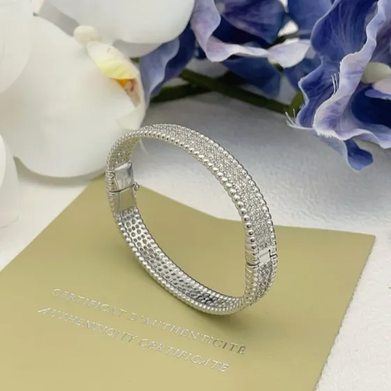 Van Cleef Arpels Perlee bracelet white gold with clear diamond pave 17cm