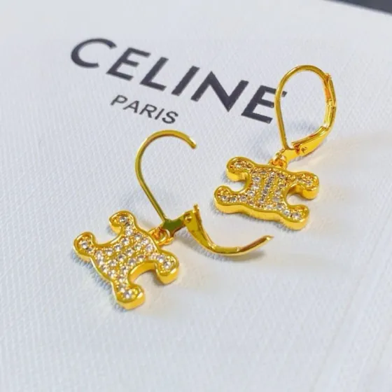 Celine Triomphe Crystal Drop Earrings earrings gold-tone metal with clear crystal accents 1 5cm drop length
