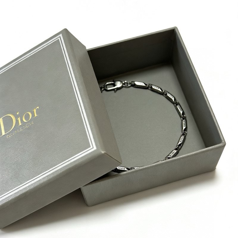 Dior Logo Engraved Bar Chain bracelet Silver-toned metal with engraved detailing 20cm