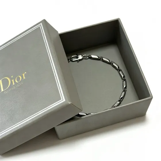 Dior Logo Engraved Bar Chain bracelet Silver-toned metal with engraved detailing 20cm