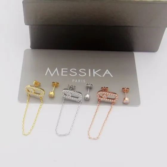 Messika Move Series earrings Yellow gold white gold rose gold with clear diamonds 2cm chain drop