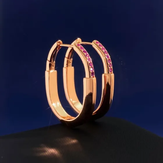 Tiffany Lock Hoop earrings 18k rose gold with pink sapphires 20mm hoop diameter