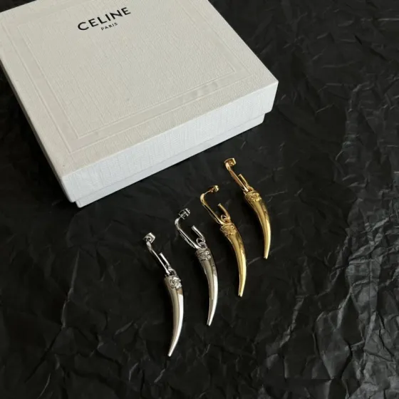 Celine Triomphe Horn Drop Earrings earrings Available in polished gold-tone metal and polished silver-tone metal no gemstones One Size drop length approx 4 5cm