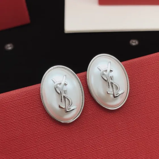 Saint Laurent Cassandre Oval Pearl Logo Earrings earrings silver-toned metal with white faux pearl 2 5cm length