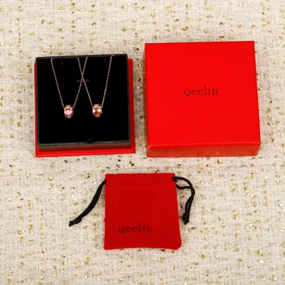 Qeelin Wulu necklace 18K rose gold pink opal red carnelian diamond 42cm