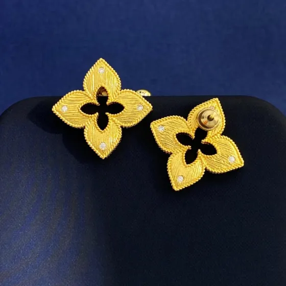 Roberto Coin Venetian Princess earrings Yellow gold with clear diamond accents Large
