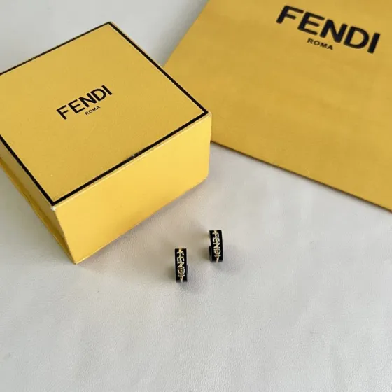 Fendi Fendigraphy Logo Hoop Earrings earrings Gold-tone metal with black enamel and light pink enamel options 10mm hoop diameter