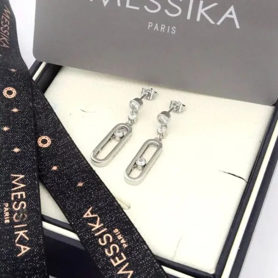 Messika Move Uno earrings Available in 18k white gold 18k rose gold 18k yellow gold with clear round diamonds One Size drop length 2cm