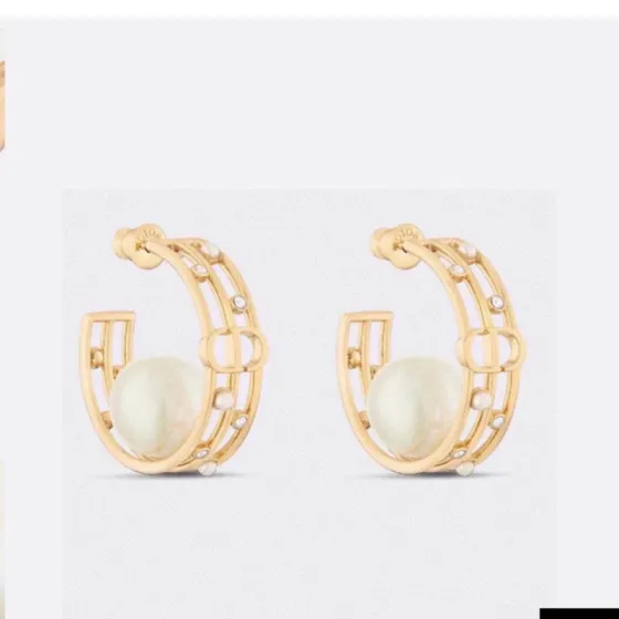 Dior D-Backstage earrings Gold-tone metal with white resin pearl and silver-tone crystal accents One Size