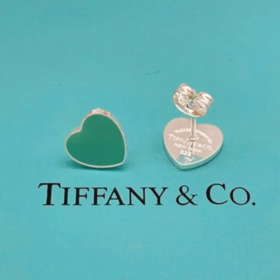Tiffany Co Return to Tiffany Heart Tag earrings sterling silver with Tiffany blue enamel 10mm heart stud
