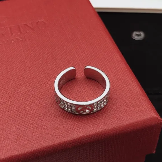 Fendi F is Fendi Crystal Open Ring ring silver-tone metal with clear crystal accents adjustable open band