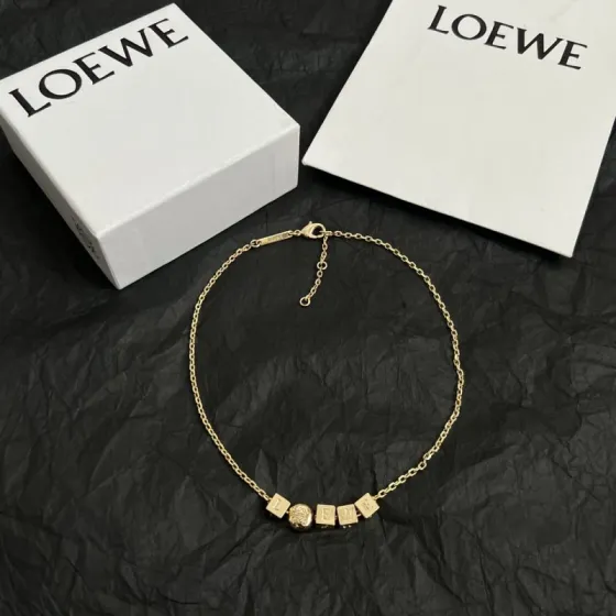 Loewe Anagram Dice Letter necklace gold tone metal 40cm with 5cm extender