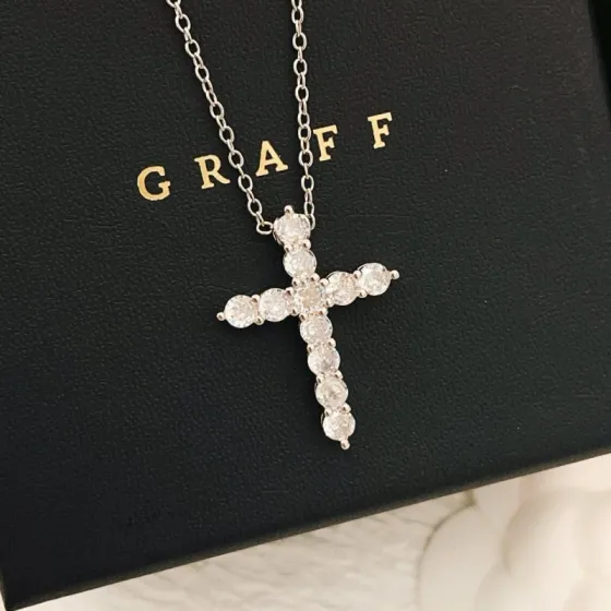 Graff Diamond Cross Pendant necklace White gold white diamond 40cm