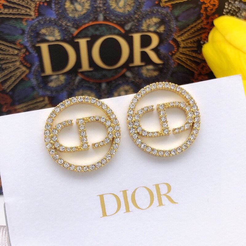 Dior Clair D Lune earrings gold-tone metal with clear crystal accents 2cm diameter