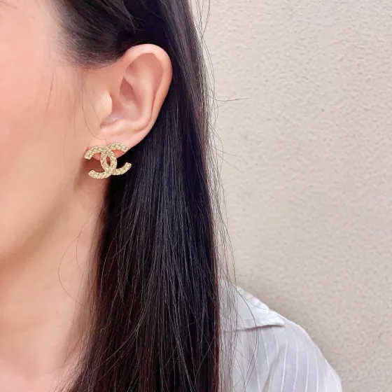 Chanel CC Quilted Stud Earrings earrings gold-tone metal 1 5cm diameter