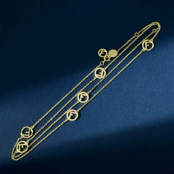 Fendi F is Fendi necklace gold-tone metal with clear pave stones 70cm