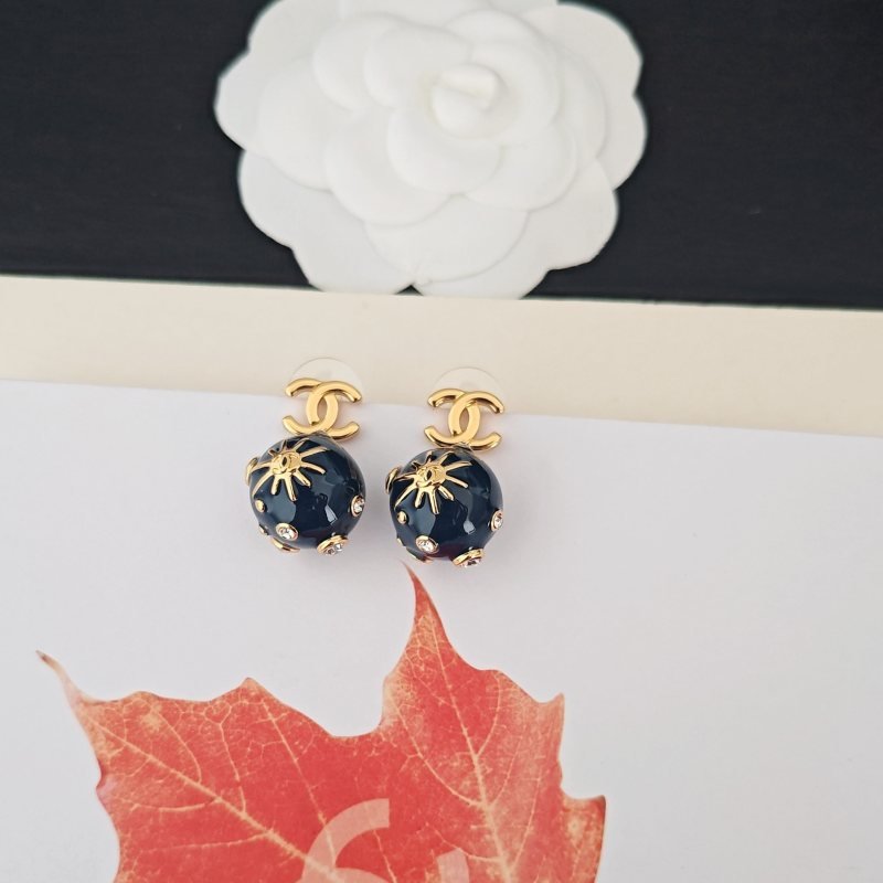 Chanel CC Sun Motif Resin Ball Drop Earrings earrings Gold-tone metal dark navy blue resin clear crystal accents One size drop length approx 2cm