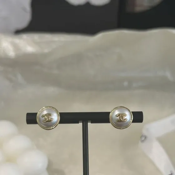 Chanel 26A CC Pearl Button Stud Earrings earrings gold-tone metal white pearl 1cm diameter
