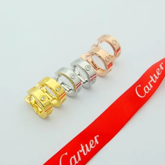 Cartier Love earrings Yellow gold rose gold white gold with clear diamond accents 13mm hoop diameter