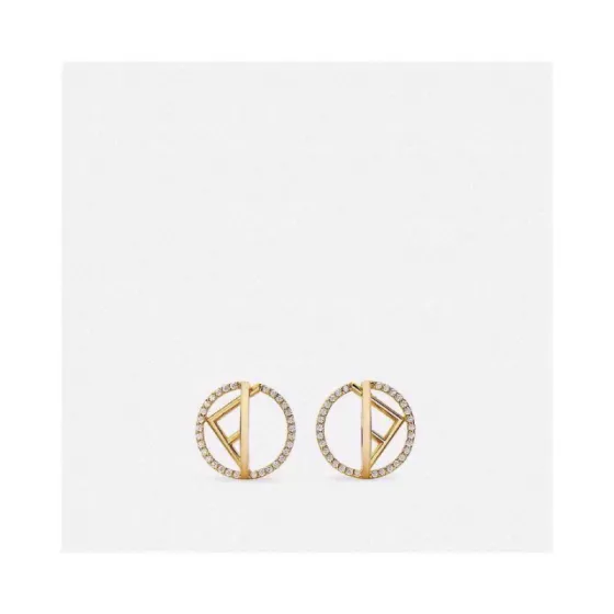 Fendi F Is Fendi earrings gold-tone metal with clear crystal accents 1 5cm diameter