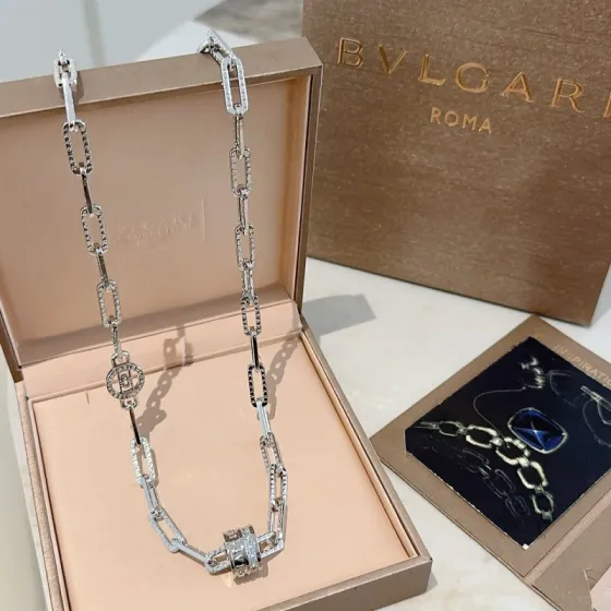 Bvlgari B zero1 necklace silver-toned white gold with pave diamonds 50cm