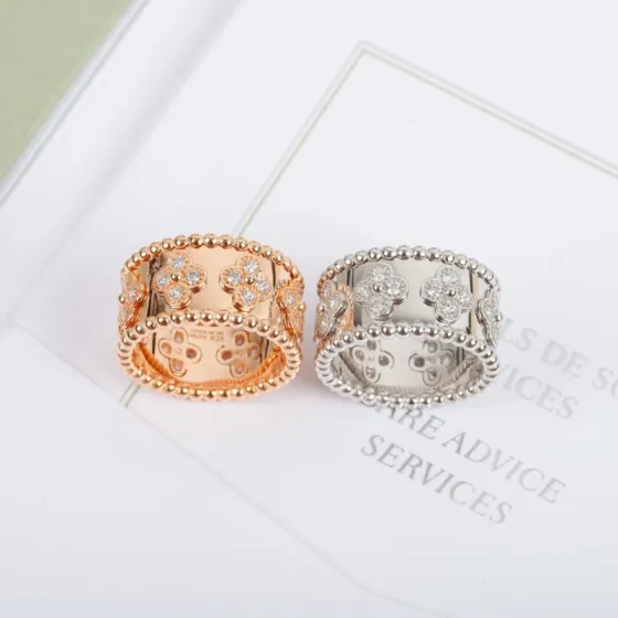 Van Cleef Arpels Perlee ring 18K rose gold with clear diamonds 18K white gold with clear diamonds 54
