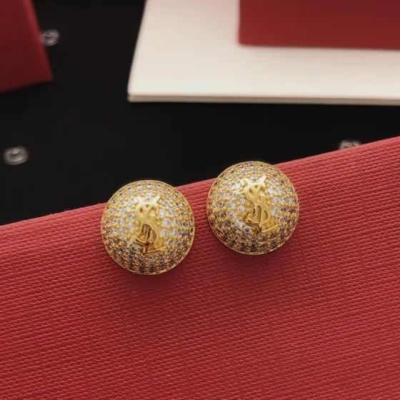 Saint Laurent YED0080 Cassandre Pave Dome Stud Earrings earrings gold-tone metal with clear pave crystals 1 5cm diameter